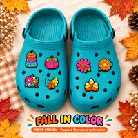 Set Aksesoris Sepatu PVC Motif Bunga Musim Gugur & Labu 7 Buah, Pin Clog Permen Jagung untuk Musim Panen, Grosir
