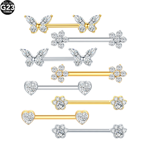 <span class=keywords><strong>Piercing</strong></span> de Titanio con Barra Recta, Extremos de Corazón de Mariposa con Circonita Cúbica, Rosca Interna, Joyería Sexy para <span class=keywords><strong>Piercing</strong></span> de Pezón para Mujer - Product Image 1