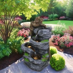 <span class=keywords><strong>Fontaine</strong></span> en cascade de roches empilées en résine WoodStone avec lumière LED, élément d'eau <span class=keywords><strong>zen</strong></span> moderne pour la décoration intérieure et la relaxation au bureau - Product Image 4