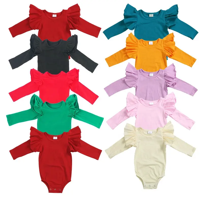 Boutique Fall Baby Romper Solid Cotton Girl Jumpsuit Hot ins Long Sleeve Ruffle infants Romper Leotard Baby Girl Romper Jumpsuit