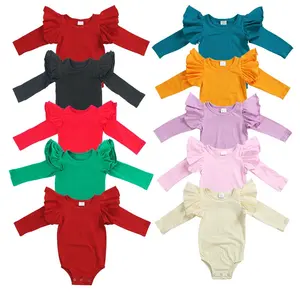 Butik Baju Monyet Bayi Musim Gugur Katun Solid Jumpsuit Gadis Panas Ins Lengan Panjang Ruffle Romper Bayi Triko Baju Monyet Bayi Perempuan Jumpsuit