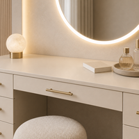 Miroir blanc professionnel moderne avec 3 modes d'éclairage, table de maquillage, coiffeuse, design panneau, chambre, hôtel, salon