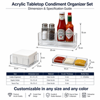 Ensemble d'organisateurs de condiments en acrylique usiné CNC sur mesure avec support de serviettes perforé et plateau à sauces