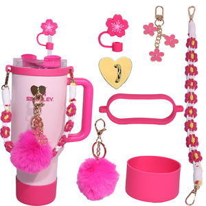 Pour accessoires de barre jetables en Silicone ensemble d'accessoires de bouteille d'eau chaîne de fleur bouchon de paille Pom-Pom chaîne de perles petite fleur - Product Image 6