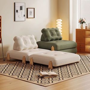Solid Wood Single <strong>Sofa</strong> Bed Cream Style Dual-Use Modular Building Foldable Combination for Small Apartments Lazy Living Room <strong>Set</strong> - Product Image 2