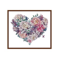 NKF le cœur de la fleur, kits de broderie au point de croix DIY, ensemble de broderie pour adultes, motif floral en forme de cœur imprimé, point de croix