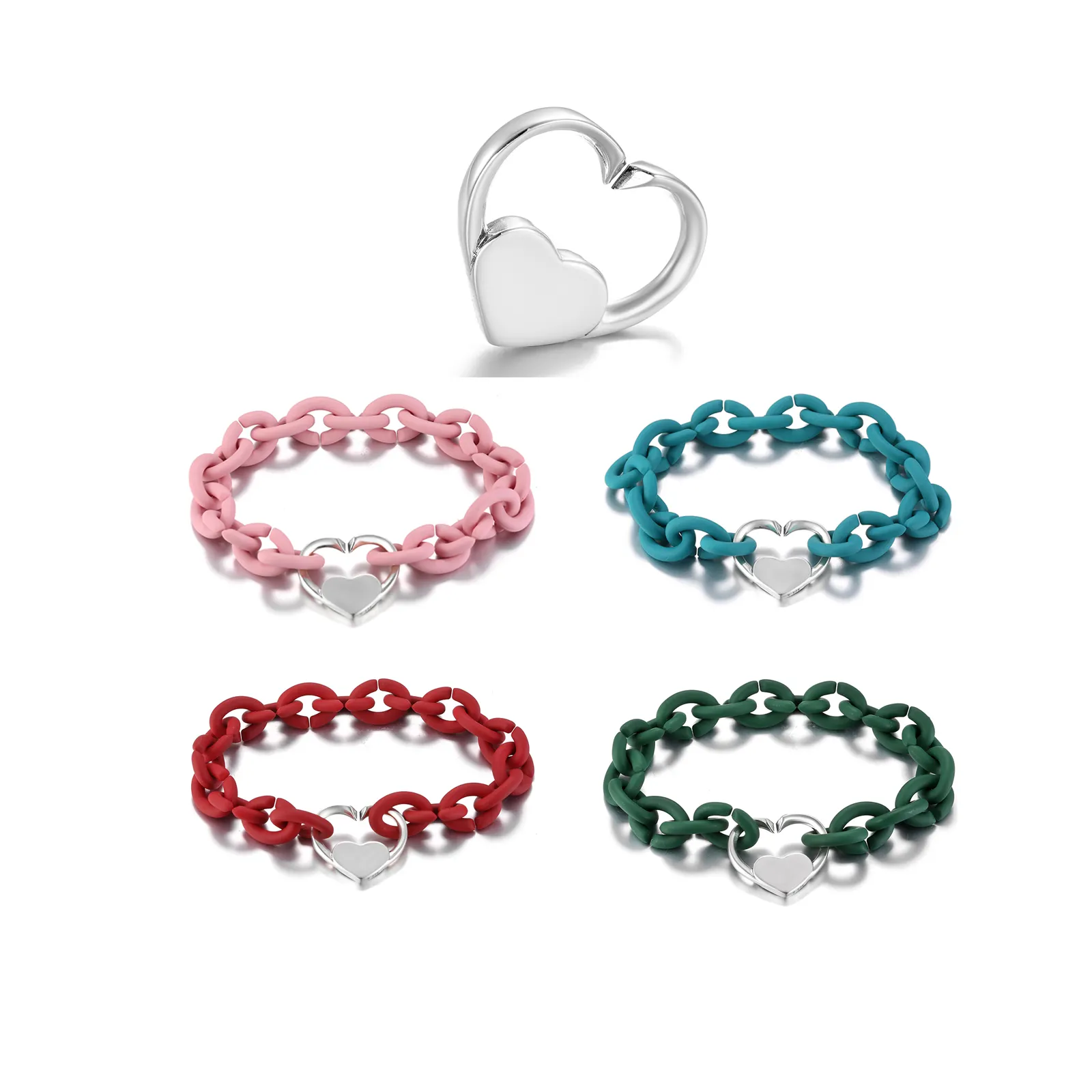 Real 925 sterling silver Heart Beads 10 Colors Bracelet Charms Men Hard Rubber Strand Charms for Woman Men Accessories HOT SALE