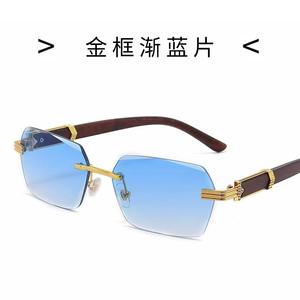 نظارات شمسية كلاسيكية عصرية جديدة بدون إطار أزرق شفاف إطار معدني UV400 العدسات الأكثر مبيعًا بالجملة كبيرة الحجم للرجال والنساء - Product Image 4