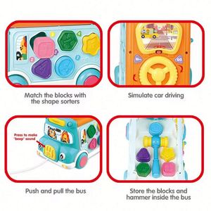 Jouet multifonctionnel pour tout-petits le plus vendu, bus musical à pousser et tirer pour bébé, jeu d'association de formes, jouet bébé battre les taupes - Product Image 5