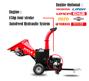 Trituradora <span class=keywords><strong>de</strong></span> Madera Hidráulica <span class=keywords><strong>de</strong></span> 15 HP con Alimentación Automática, Capacidad <span class=keywords><strong>de</strong></span> 5 Pulgadas, Trituradora <span class=keywords><strong>de</strong></span> Tambor <span class=keywords><strong>de</strong></span> Gasolina con Válvula <span class=keywords><strong>de</strong></span> Control <span class=keywords><strong>de</strong></span> Velocidad para Uso en Jardín - Product Image 2