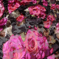 Kain Sutra Opal Warna Coklat Tua Pink, Lembut, Motif Bunga Besar, Cocok untuk Pakaian Wanita, Blus Cantik