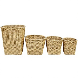 Ensemble de paniers à linge tissés en jacinthe d'eau naturelle avec poignées en cuir - Product Image 1