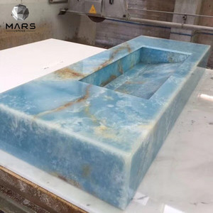 Lavabo de mármol doble para baño, lavamanos de alta calidad, con doble tazón de piedra de ónix para aseo - Product Image 3