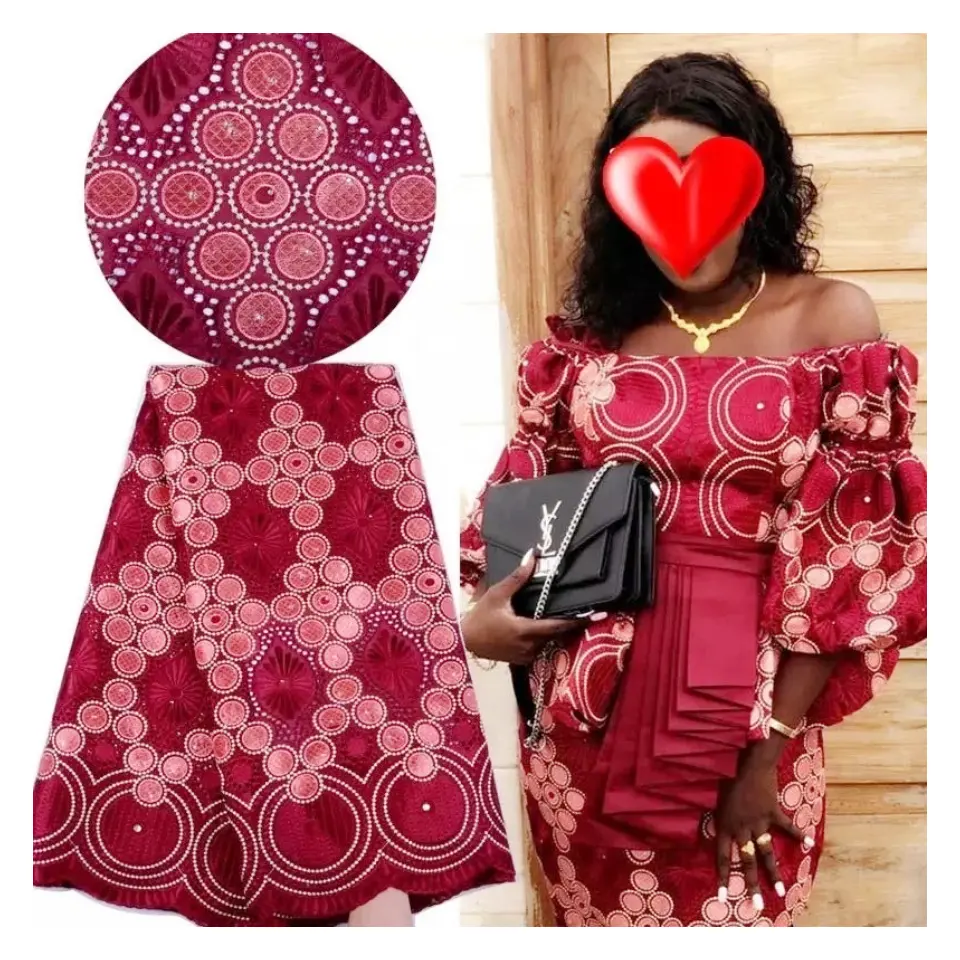 Tissus dentelle Rose rouge broderie plaine dentelle coton dentelle tissus pour robe de soirée en gros mode africaine vêtements pour femmes