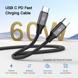 Uniean สายชาร์จเร็ว60W, สาย USB Type C สายไนล่อนถักสายชาร์จความเร็วสูงใช้ได้กับโทรศัพท์แอนดรอยด์แล็ปท็อป - Product Image 2