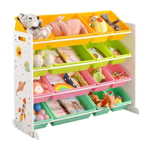 SONGMICS, деревянная детская витрина, шкаф для хранения книг и игрушек, органайзер, детские шкафы, стеллаж для хранения с пластиковой коробкой