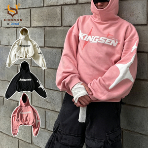 เสื้อฮู้ดดี้โอเวอร์ไซส์ผ้าวาฟเฟิลบุซับในสำหรับผู้ชาย สไตล์สตรีทแวร์ แจ็คเก็ตพร้อมโลโก้สั่งทำพิเศษ สีเทาวินเทจแบบดิสเทรส ซิปหน้า - Product Image 6