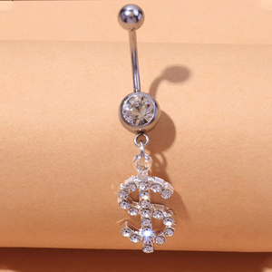 QIFEI Hiphop dollar buikknop ringen <span class=keywords><strong>punk</strong></span> strass hangende buikpiercing sieraden buikketting - Product Image 3