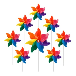 Moulin à vent en plastique à 7 lames arc-en-ciel pour enfants, jouets de fête, cadeaux, fleurs