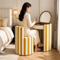Table de toilette moderne à texture rayée circulaire pour chambre à coucher, diamètre 60 cm, miroir dissimulé, lumière LED intelligente 3 couleurs