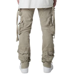 Jean cargo marron multi-poches pour homme, coupe droite, style empilé, en denim - Product Image 3