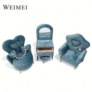 Velours Boîte À Bijoux Anneau Boucle D'oreille Pendentif Collier Bleu Nouvelle Arrivée En Gros - Product Image 2