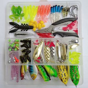 Set de 142 señuelos de pesca artificiales mixtos, kit de pesca de fondo, crankbaits, poppers, anzuelos, pesas, señuelos de plástico blando, caja de señuelos y accesorios. - Product Image 1