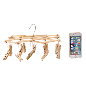 Bamboo Folding Clothes Rack X Type 16 <b>Clips</b> For Socks Underwear Hanging Drying Organizer Rectangle <b>Hook</b> Type - Product Image 3