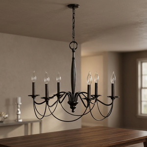 Cross-border American Retro Country Long Middle Adjustable Height Ceiling Home Office 6-<b>Branch</b> Black Iron Lantern - Product Image 3