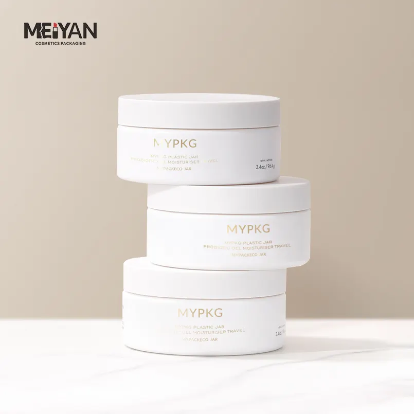 MYPACK, tarro redondo vacío de plástico para mascotas de lujo, 100g, crema cosmética blanca esmerilada para el cabello, mascarilla facial, tarro, contenedores de mantequilla corporal