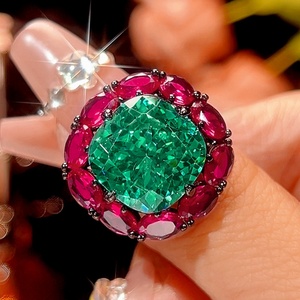 Fashion Eco-friendly Copper Wedding Jewelry Emerald Necklace <b>Set</b> 14*14-12*12mm Green Cubic Zirconia Square <b>Earrings</b> Rings <b>Set</b> - Product Image 4