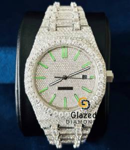 Montre de luxe de haute qualité en diamant de laboratoire cultivé, acier inoxydable noir, analogique, VVS, hip-hop, entièrement sertie de diamants, mécanique - Product Image 2