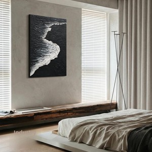 JUHOME - <span class=keywords><strong>Arte</strong></span> de Pared en Lienzo con Diseño de Olas del Océano en Blanco y Negro, 24x36, Vertical, Pintado a Mano, <span class=keywords><strong>Arte</strong></span> Moderno para Sala de Estar, Dormitorio u Oficina - Product Image 5