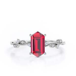 Bague de mariage classique en argent sterling 925 avec rubis de laboratoire de 0,5 carat, taille hexagonale, sertie à griffes, faite à la main, pour femme, pierre précieuse - Product Image 3