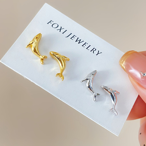 ชุดสร้อยคอและต่างหูรูปโลมา FOXI JEWELRY ชุบเงิน ของขวัญเครื่องประดับสำหรับผู้หญิง ดีไซน์น่ารัก - Product Image 6