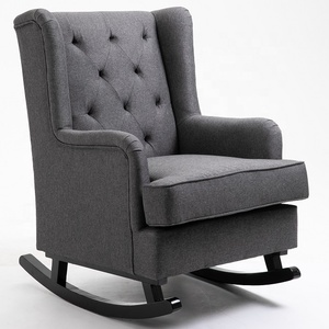 Contemporary Linen Fabric Wingback <strong>Arm</strong> <strong>Chair</strong> with <strong>Rocking</strong> and Stationary Legs - Product Image 1