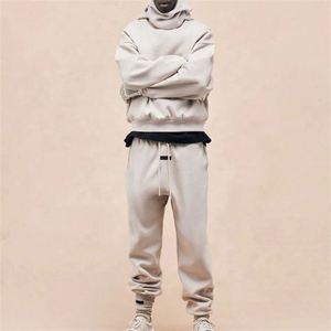 Custom Design Men's Autumn Solid Lined Knitted Spandex/Cotton Half Zip Turtleneck Hoodie Set Loose Fit Joggers Breathable - Product Image 1