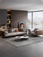 Canapé en cuir de luxe moderne nordique ensemble de trois pièces cadre en bois massif Design élégant Simple pour hôtel Villa salon appartement