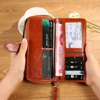 Dompet Kulit PU Panjang Wanita dengan Kancing Penutup, Kapasitas Besar, Banyak Slot Kartu, Tas Genggam, Lapisan Poliester, Tas Tangan Mewah untuk Sehari-hari