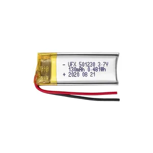 Batteria per abbigliamento riscaldata personalizzata in fabbrica di celle polimeriche agli ioni di litio cina UFX 501230 130mAh 3.7V batteria ricaricabile Li-po