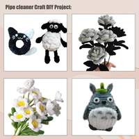 Lot de 300 tiges de chenille épaisses et duveteuses, 3 couleurs assorties (noir, blanc, gris) - Fournitures de bricolage pour Noël