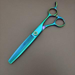 Tijeras de Adelgazamiento para Mascotas Suzhou 440C KD-7 Pulgadas Azul Cielo con Diseño de Piedras Preciosas para Peluquería Canina - Product Image 4