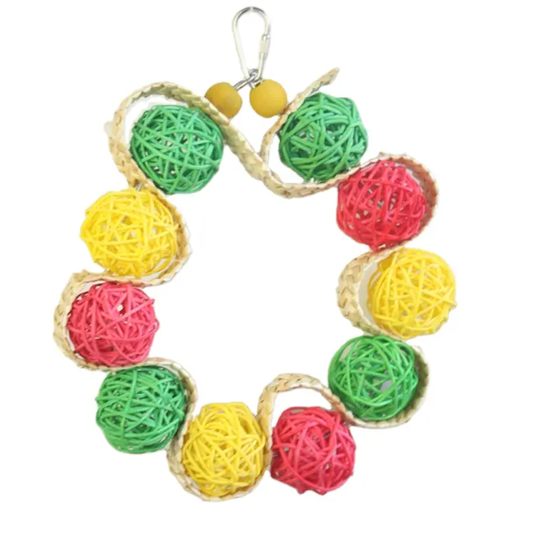 Millet weaved interlaced color rattan ball string toys parrot toys hanging bird toys accessories