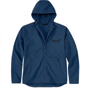 Veste imperméable à capuche pour homme, couleur unie, fermeture éclair, vêtement d'extérieur décontracté pour l'automne, bleu foncé, en polyester - Product Image 1