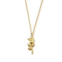 Collier pendentif fleur rose vintage en acier inoxydable plaqué or 18 carats, chaîne délicate pour femme, bijou quotidien, cadeau