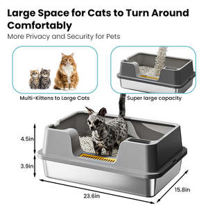 Litière pour chat de grande taille 65L de qualité supérieure OEM, à ouverture supérieure, en acier inoxydable, avec clôture haute, toilette semi-fermée, accessoire pour la maison - Product Image 3