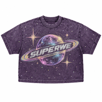 Kaos Crop Berat Bahan Katun OEM dengan Hiasan Rhinestone dan Efek Acid Wash, Polos untuk Kustomisasi Logo Merek, Sablon DTG Grafis, Ukuran Oversize