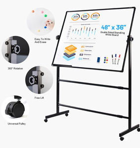 Tableau blanc magnétique mobile de bureau avec tableau effaçable à sec 36x48 pouces Réglable en hauteur et réversible à 360° - Product Image 2