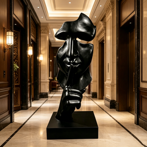 Quncan RS-1090 Estatua de Arte Abstracto de Poliresina, Silencio es Oro, Gran Escultura Decorativa para el Hogar, Rostro de Hombre Silencioso - Product Image 3