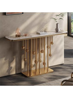 Table console multifonctionnelle en acier inoxydable de luxe italien avec plateau en pierre pour l'entrée d'un hôtel, le couloir